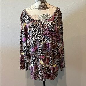 Boho Westbound Floral Leopard Paisley Print w/ Bling Top Fairy animal print 1X